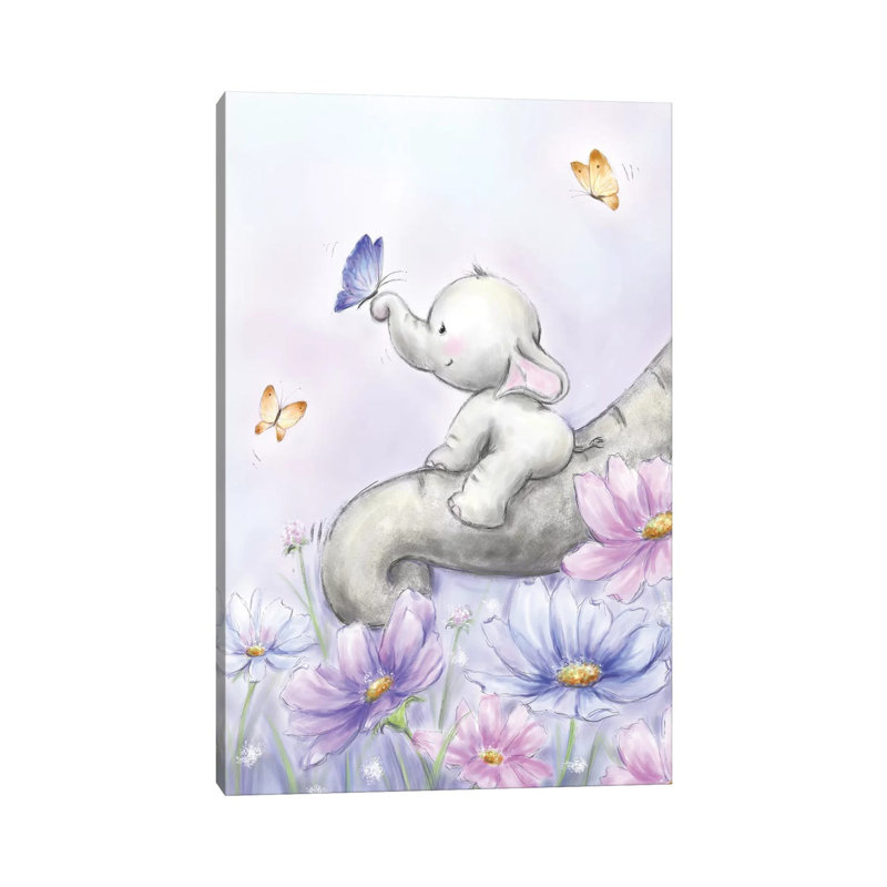 Elephant With Butterfly by MAKIKO - Wrapped Canvas Print, 66.04 cm H x 45.72 cm W x 3.175 cm D
