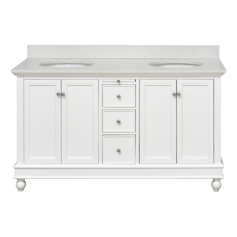 Ferdinand 60'' Double Bathroom Vanity with Top, White, Quartz