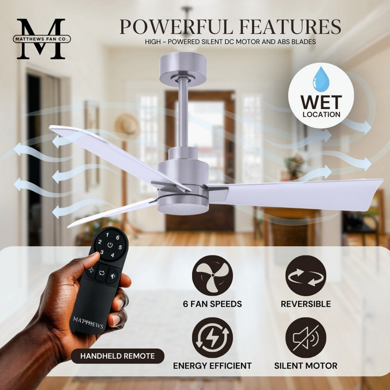 Alessandra Outdoor Downrod Ceiling Fan, Matte White, Brushed Nickel