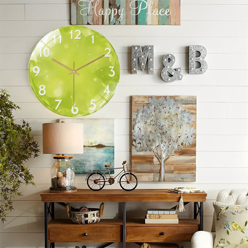 Translucent Green Clock Face Numbers Art - 12'' Modern Glass Wall Clock