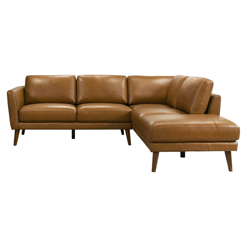 Lewter Leather Sectional Sofa Chaise, Right Hand Facing, Tan Leather