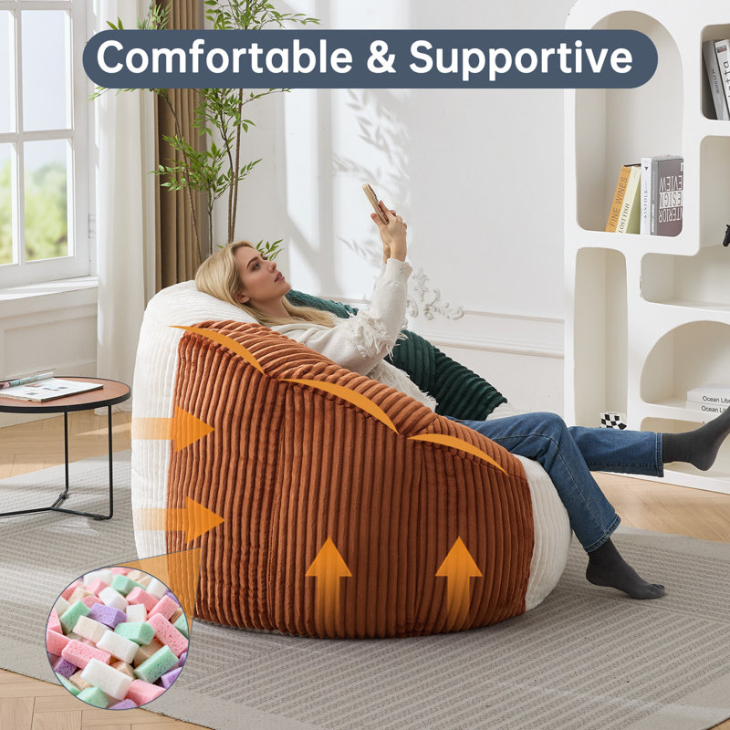 Fauteuil à billes moderne surdimensionné Curduroy avec pivot, Yellow/Green, Yes