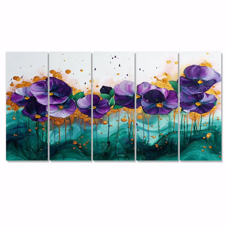 Lavande, pensées sur encre émeraude II - pensées murales - Art mural traditionnel, H 28 po x l 60 po, 5