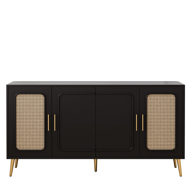 Armoire noire à quatre portes Atkinson, 59,48 po. Rangement spacieux, fabrication. Fabriqué en plastique. Options polyvalentes. Armoire noire de 59,48 po. Rangement élégant. De la maison