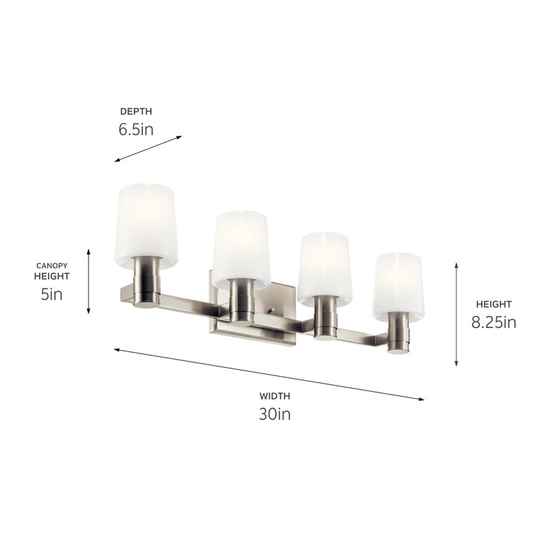 Éclairage de salle de bain 4 lumières à intensité variable Keison, Nickel