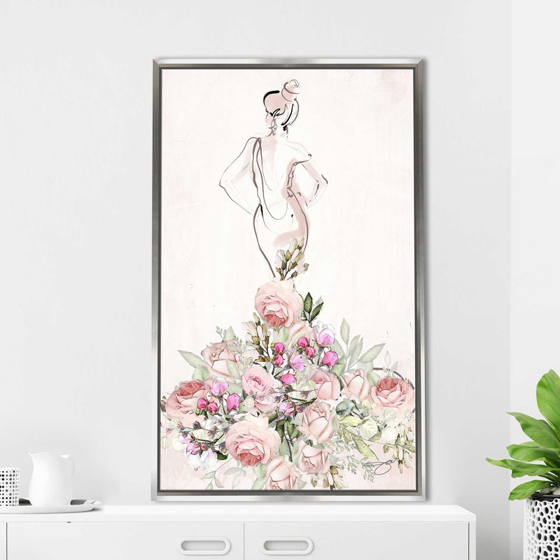 Floral Floral Dress (Vertical) par By Jodi - impression, H 33,5 po x l 21,5 po x P 2 po, Cadre flottant argent