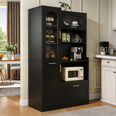 Armoire de cuisine autoportante de 70,8 po de hauteur avec porte d'armoire rabattable, tablettes coulissantes et tiroir, tablettes réglables
