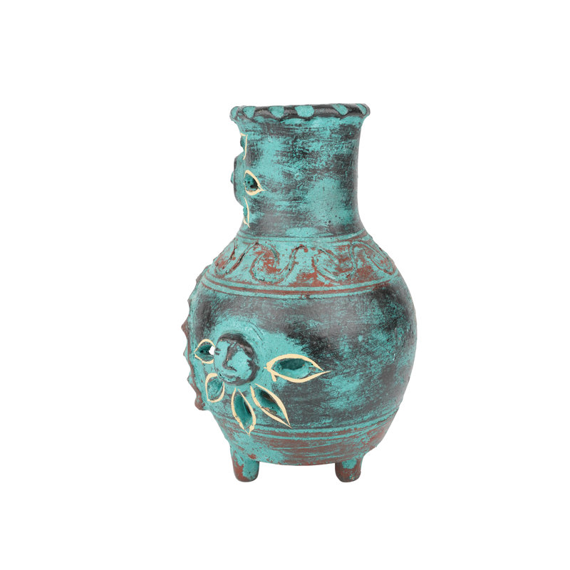 11'' H Stone Tabletop Lantern, Turquoise