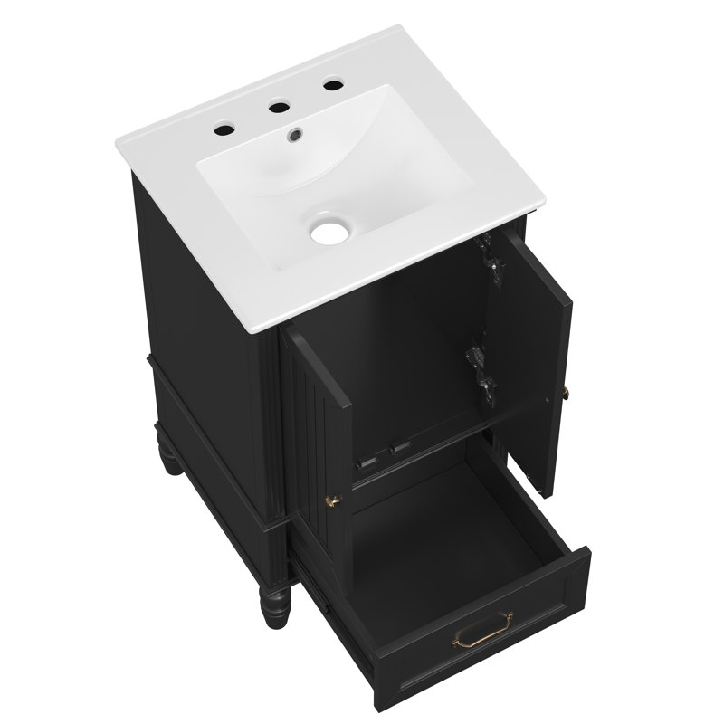 Valehurst 20" Modern Bathroom Vanity  with Ceramic Sink and Ample Storage, Black