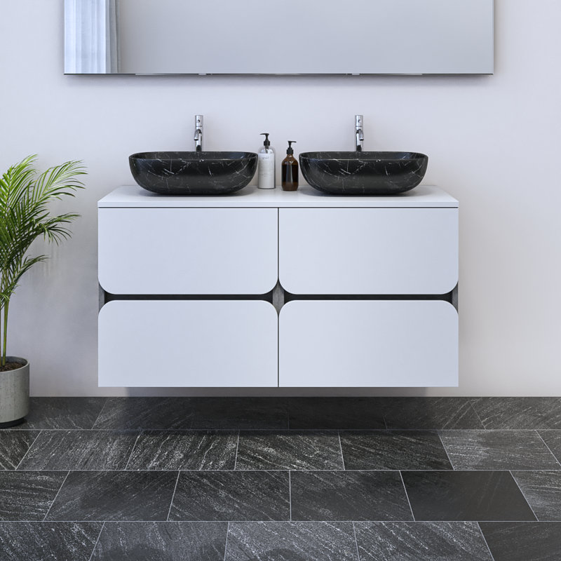Meuble-lavabo double 47,2 po avec dessus Kaydin, Noir, Blanc
