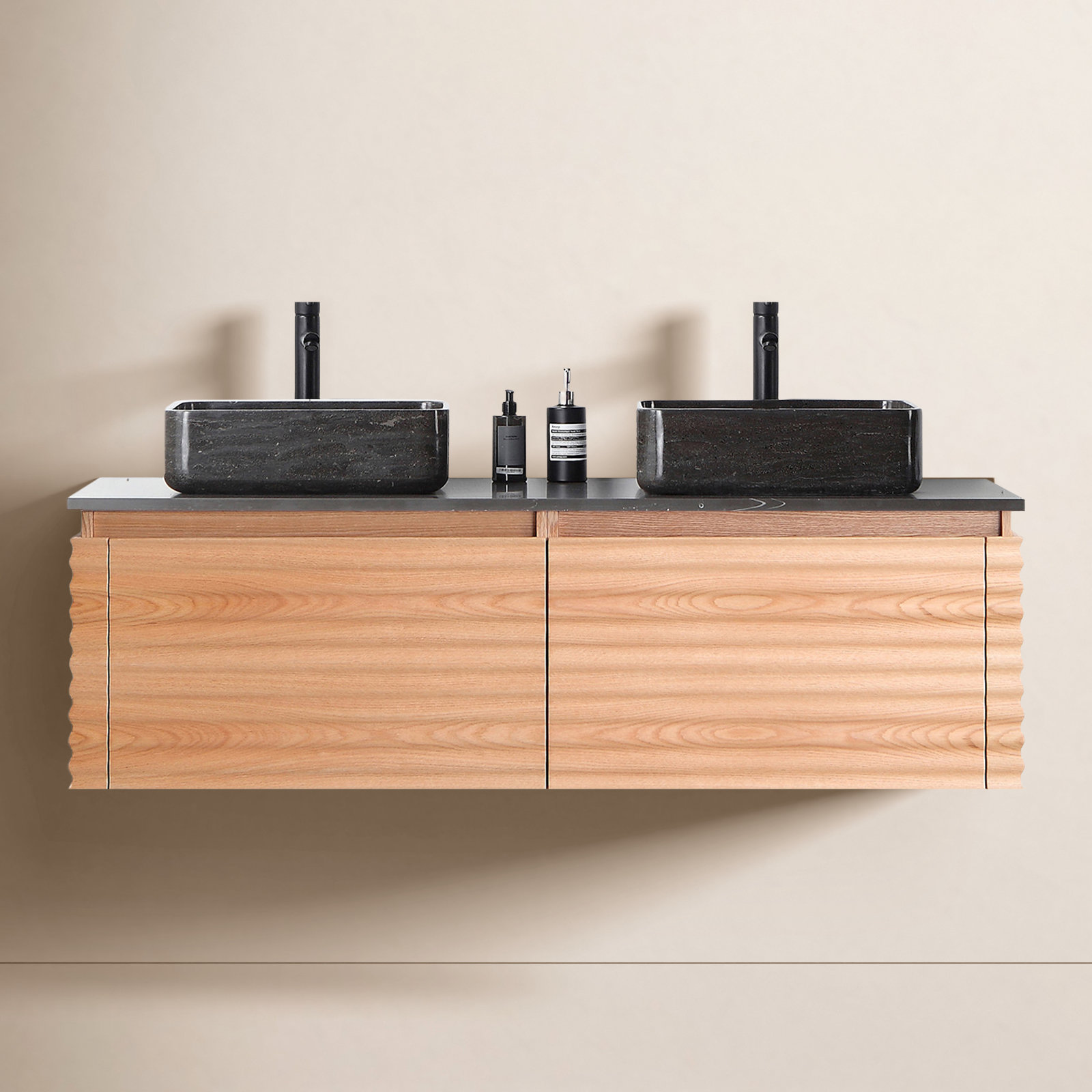 60" Oak Double Bathroom Vanity, Maple