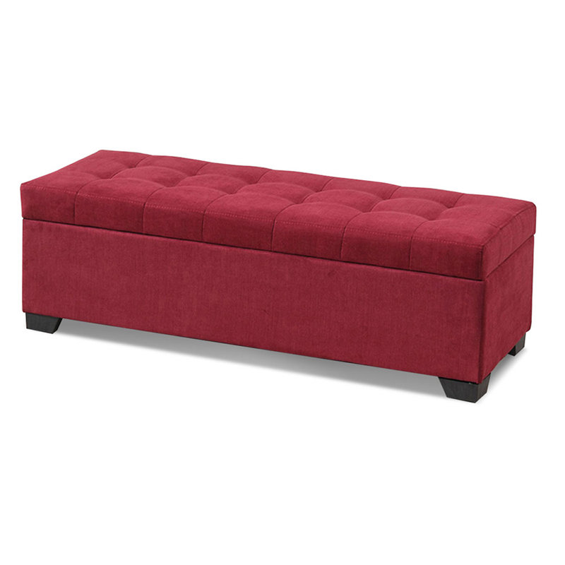 Banc de rangement moderne en bois pour chambre et entrée en tissu, Rouge