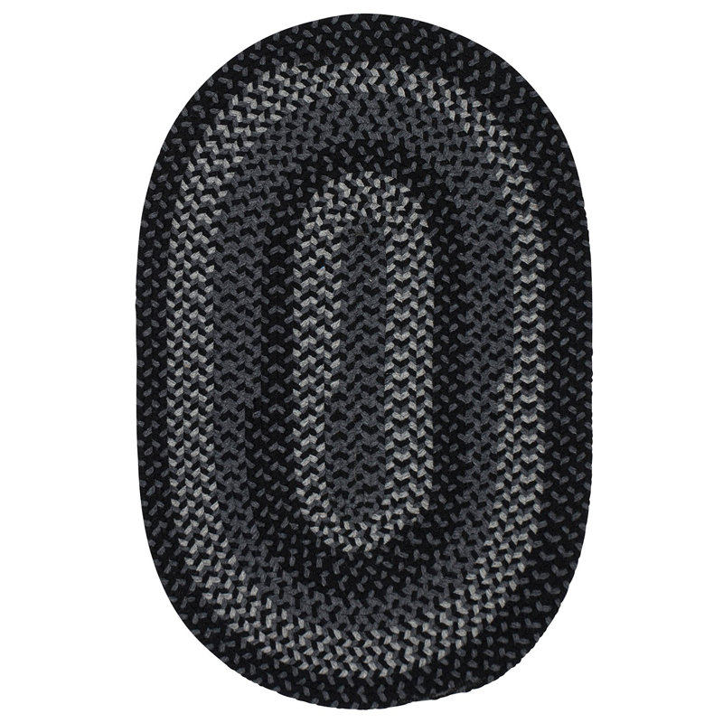 Tapis noir / gris anthracite en laine tissé à la main Charleston, Ovale 3 pi x 5 pi