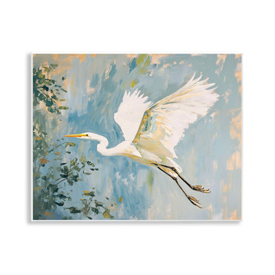 White Heron in Flight Wall Plaque Art by Ramona Murdock
