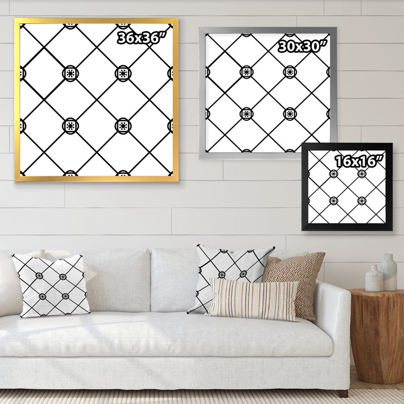 Carreaux de diamant géométrique noir et blanc - Impression sur toile, H 16 po x l 16 po, Cadre photo argenté