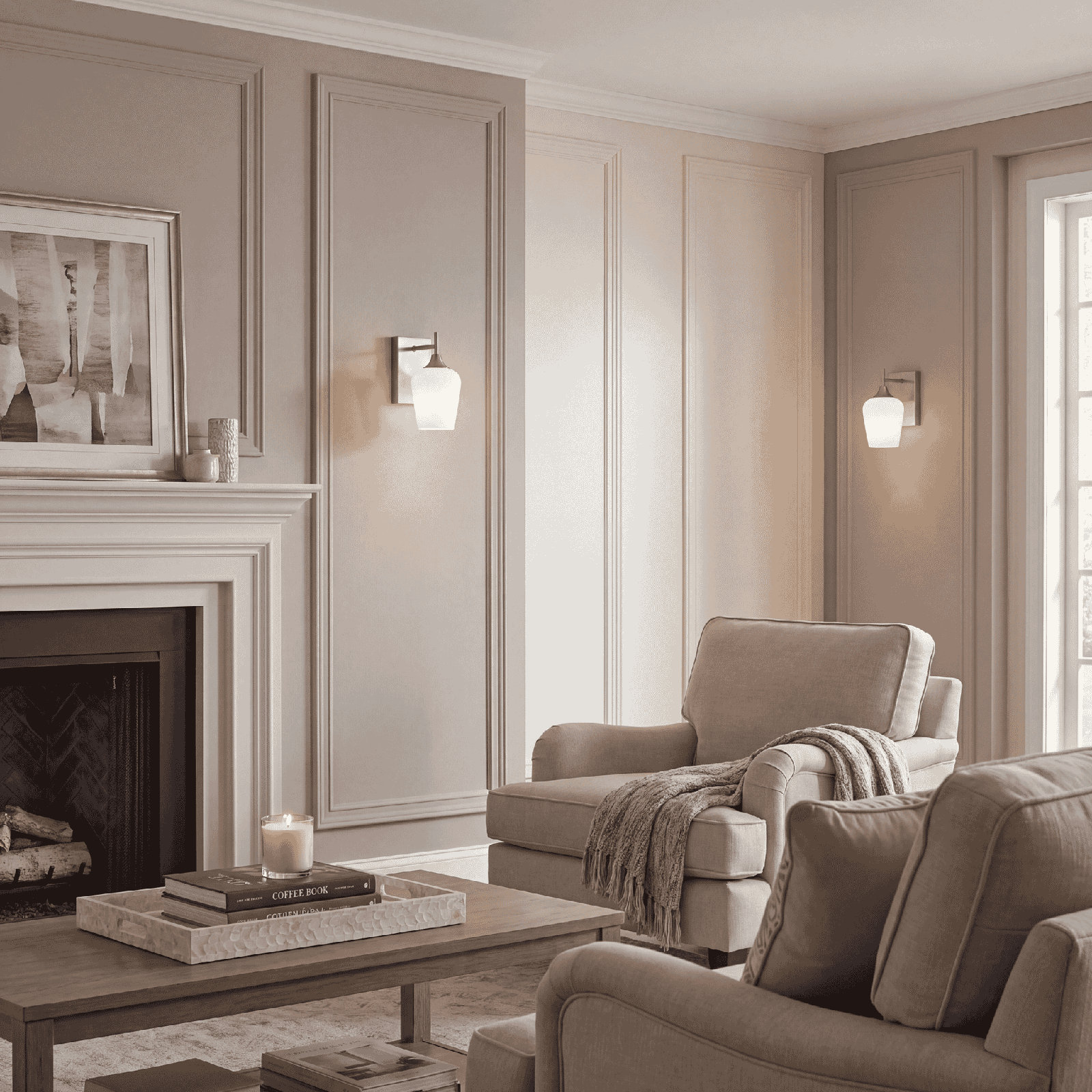 Breena Single Light Dimmable Armed Sconce, Satin Nickel, White