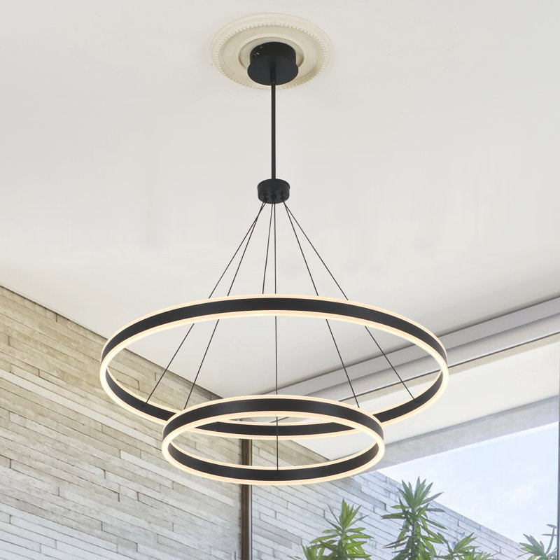 Maleea Modern Chandelier Light Led Kitchen Island Pendant with Remote Control for High Ceiling, 39.4" H x 31.5" W x 31.5" D