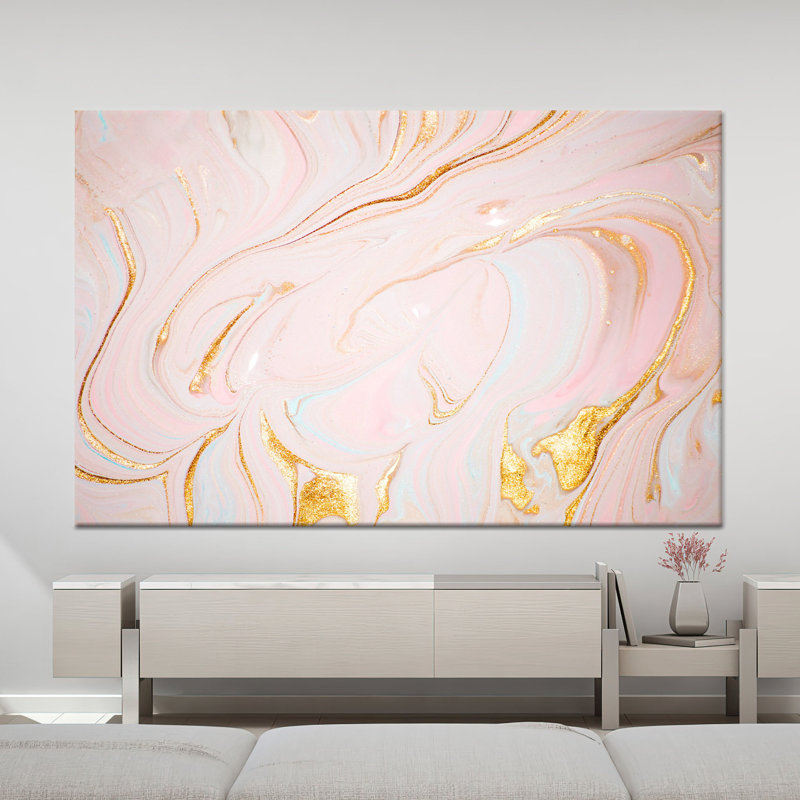 Impression sur toile: marbre rose avec chatoiement doré, toile tendue 1P, 19,7 po H x 27,6 po l