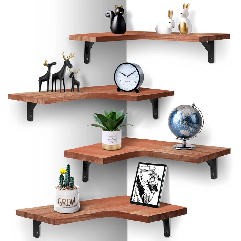 Gilbertown 4 Piece Corner Floating Shelf, Red