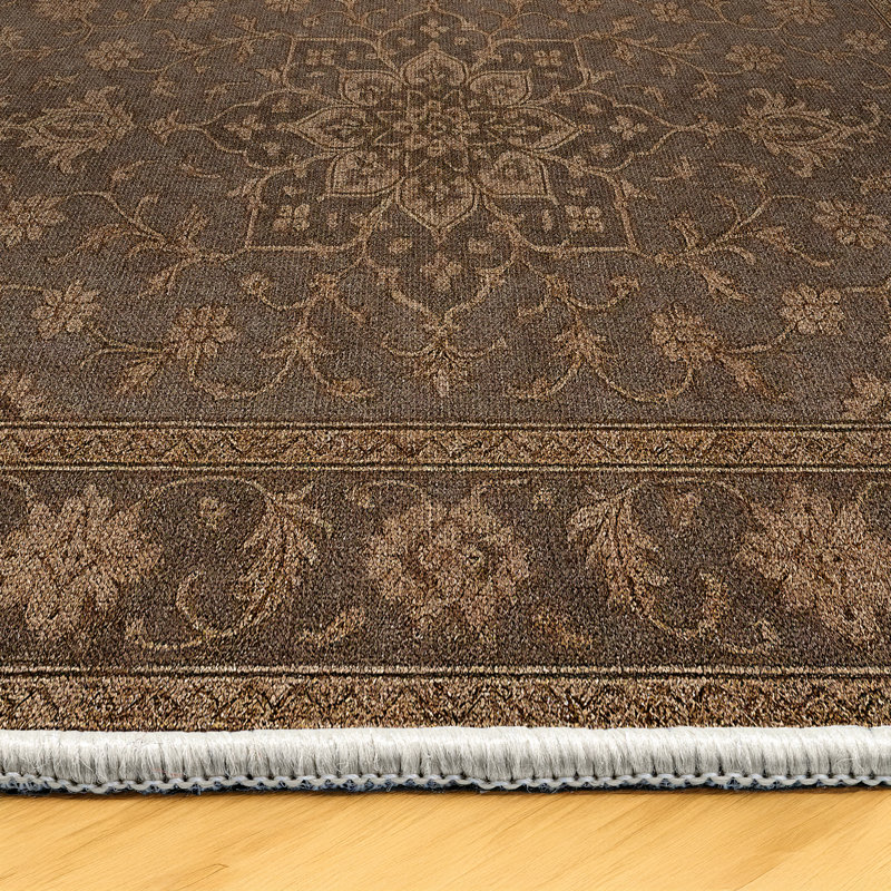 Malika Collection Digital Print Cotton-Polyester Brown Oriental Rug, Runner 4' x 13'2"