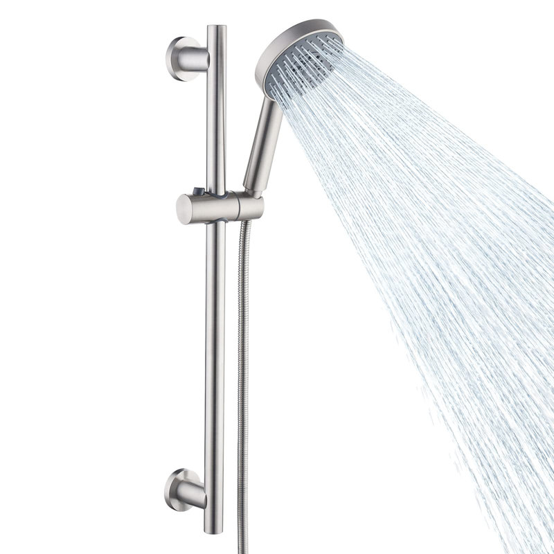 Adjustable Slide Bar Shower System – 5-Function Handheld Shower With Wall-Mounted Slide Bar & Hose, Brushed Gray