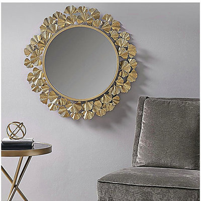 Miroir mural rond doré 30,5 po