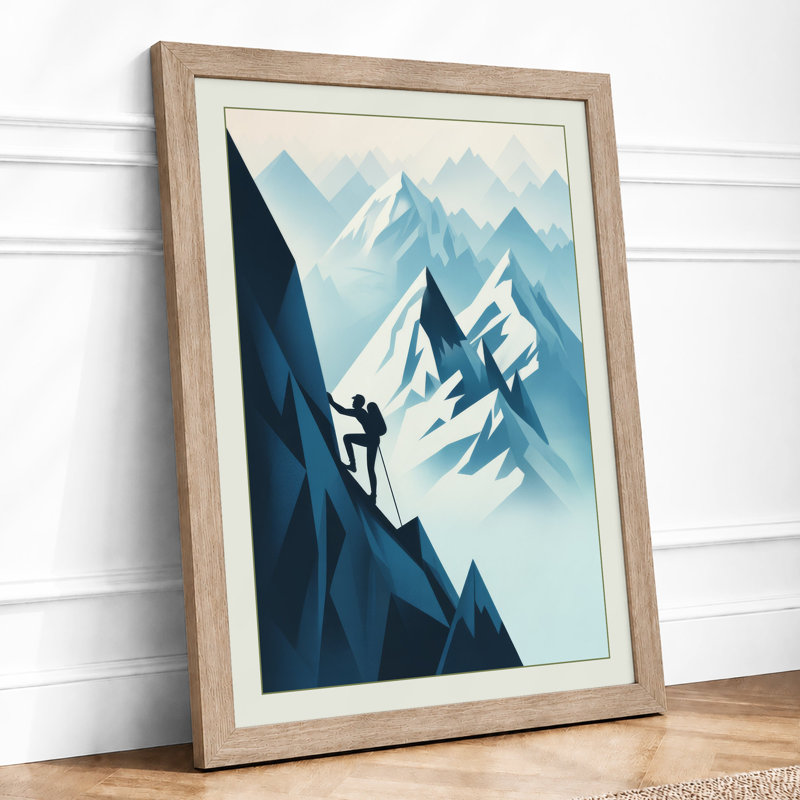 Climber on Mountain Minimalist - Framed Print, A1 - 84.1 x 59.4 cm, Oak