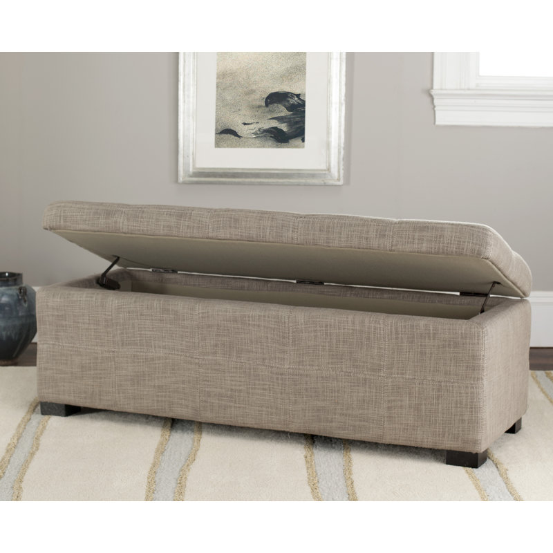 Graysie Linen Upholstered Storage Bench, Stone