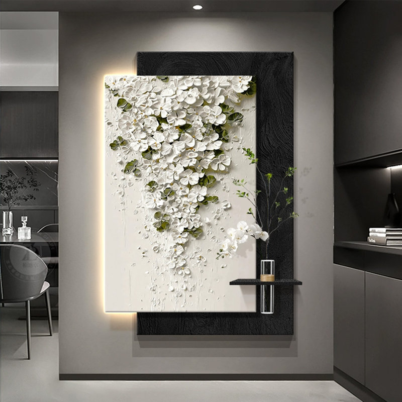White, Black Rectangular Sandstone Wall art, 39.37” H x 27.56” W