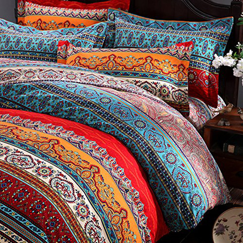 Ensemble de housse de couette en microfibre bleu / rouge / jaune , Full Duvet Cover