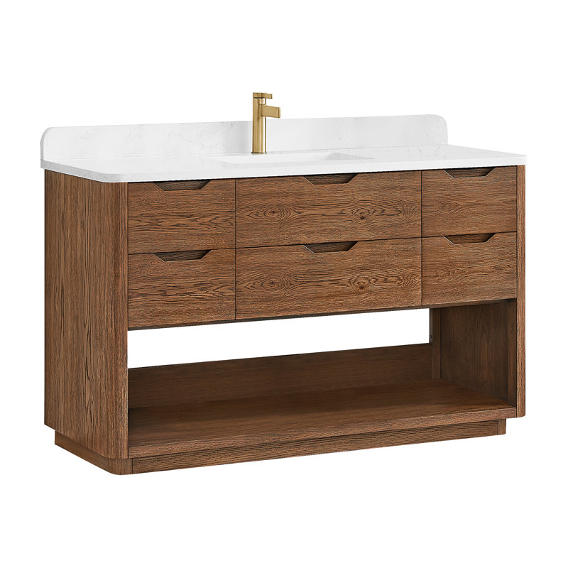 Harbin 55" Oak Weathered Brown Single Bath Vanity with White Stone Top