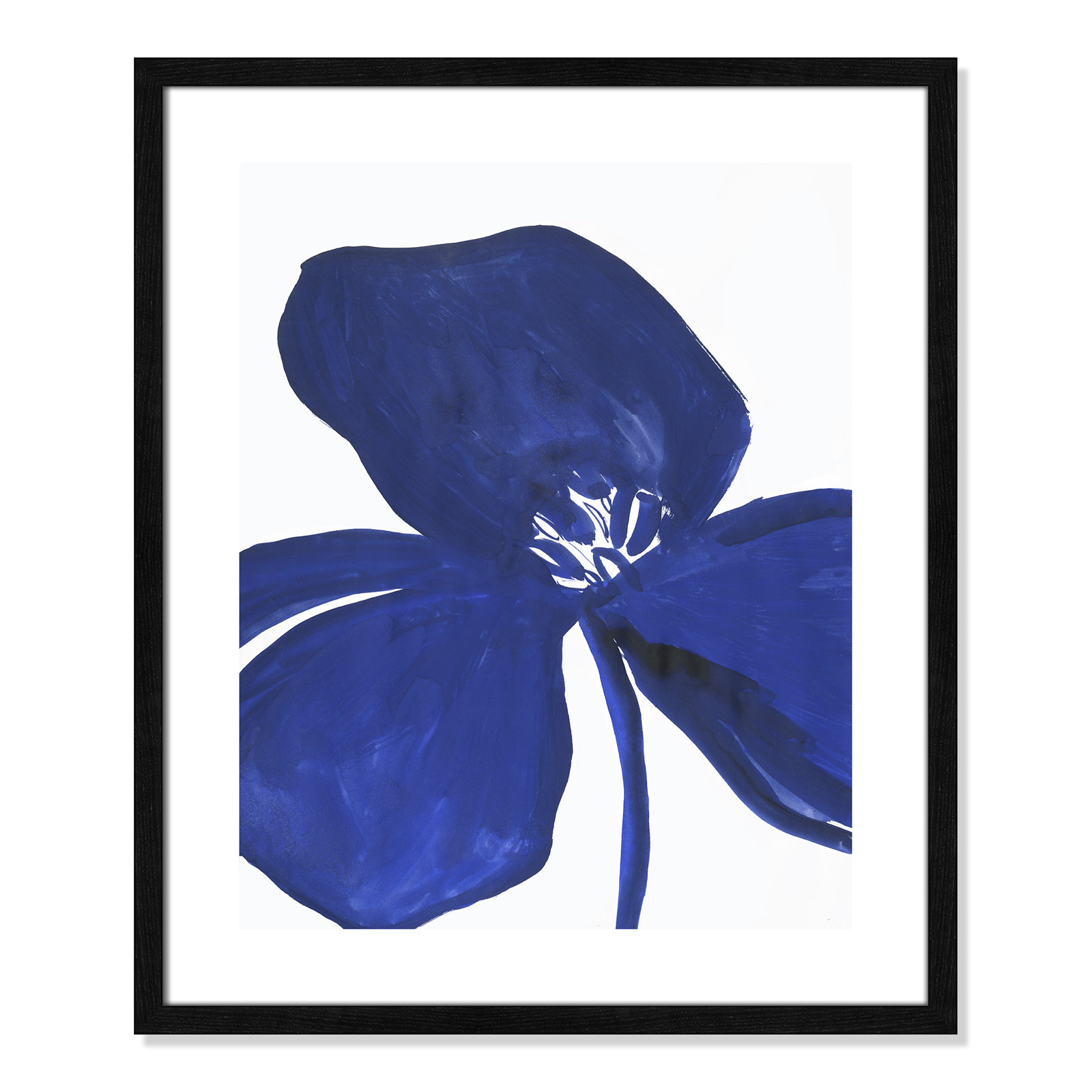 Clarisse "Indigo Petal II" Painting, 25.5" H x 21.5" W x 0.75" D, Black Framed Paper