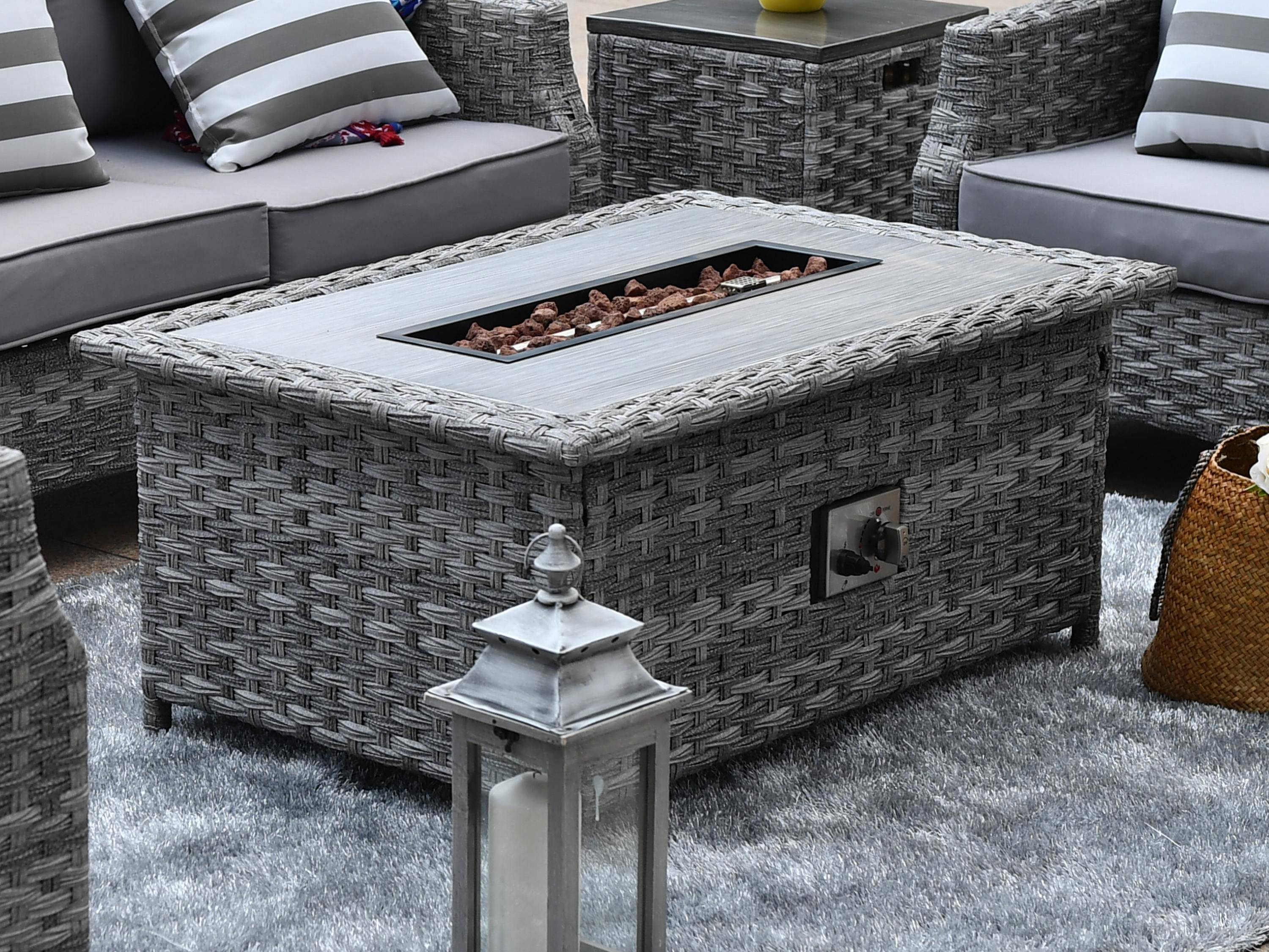 Grey rattan fire online pit table