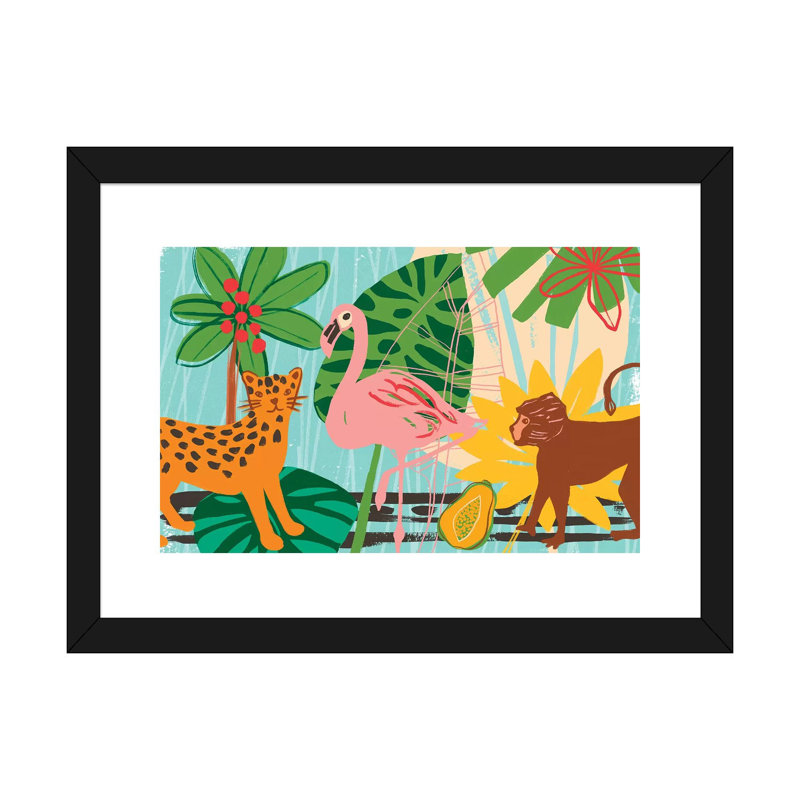 Collection graphique Jungle - impression, Blanc, H 16 po x l 24 po x P 1 po, Toile avec cadre noir