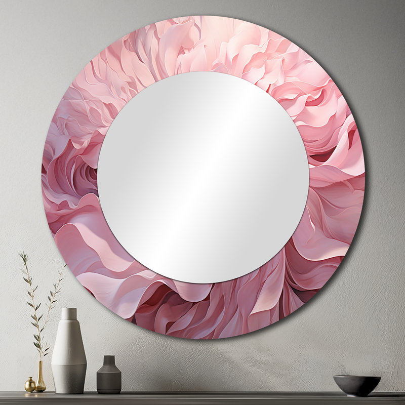 Rose Tender Twirl Spiral - miroir spirales abstraites, miroir mural rond rose unique, impression sur métal, 36 po x 36 po