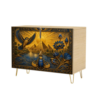 Sideboard Buffet Cabinet with Storage Egyptian Art Pyramids Lotus Flowers, Scarab Beetle Pyramids, with 2 Doors for Living Room and Kitchen