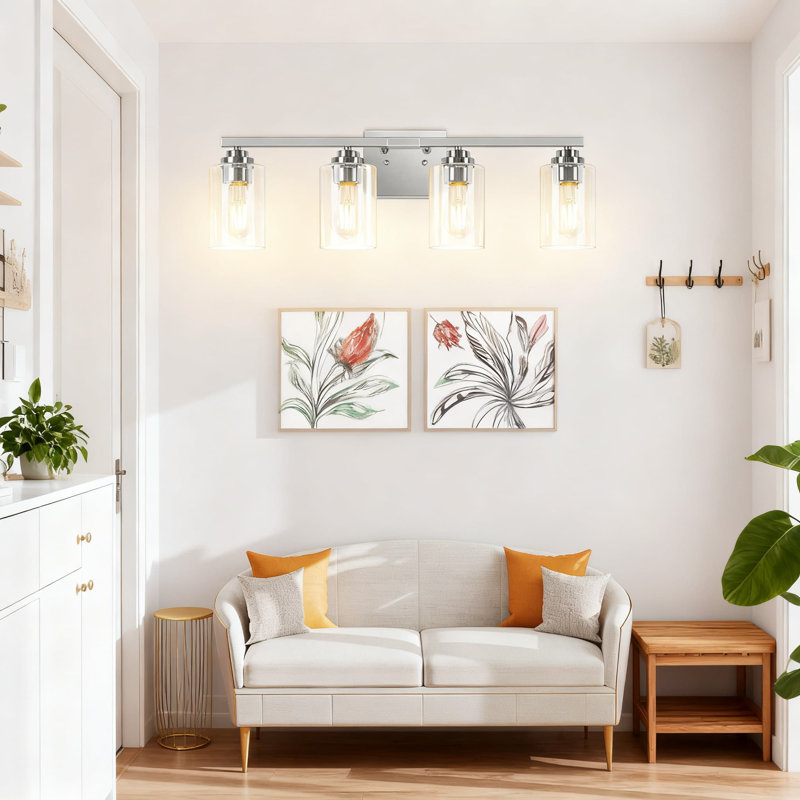 4-Light Vanity Light Fixture, Modern Bathroom Sconce With Clear Glass Shades, Brushed Nickel Finish For Mirror, Living Room, Bedroom, And Porch