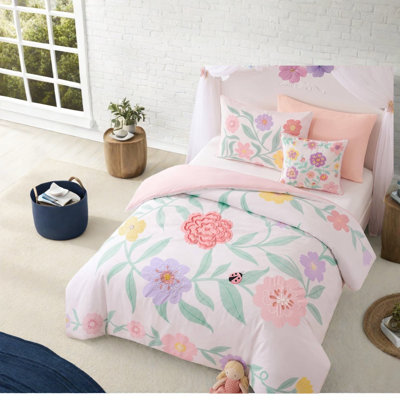 Floral Twin Twin XL Bedding Sets, Pink Microfiber Comforter Set for Girls
