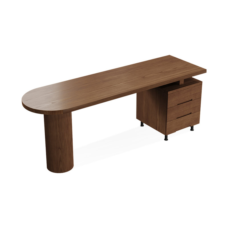 Bureaux en bois massif brun clair demi-cercle, H 29,53 po x l 86,61 po x P 23,62 po