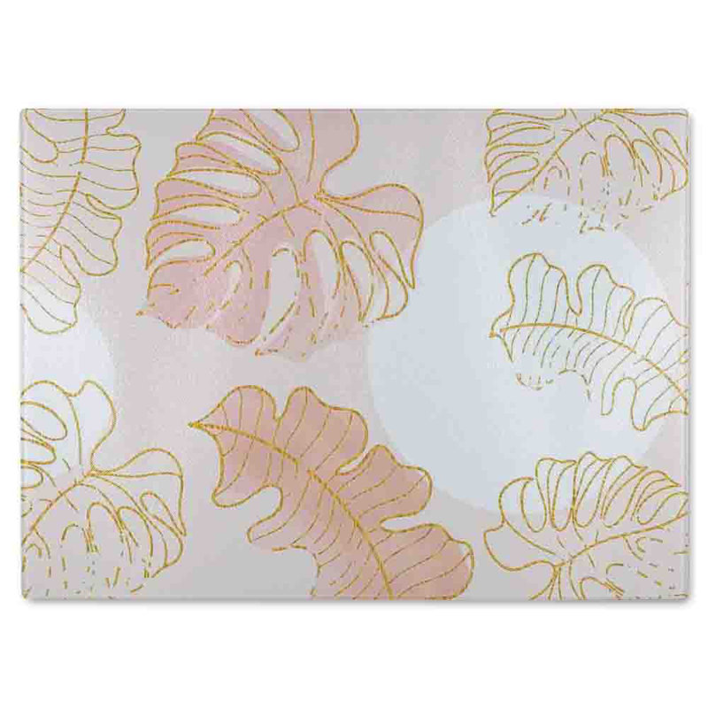 Botanical Leaves Line Art  Watercolour Glass Chopping Board