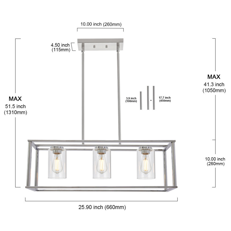 Daundra 3 - Light Kitchen Island Pendant, Chrome