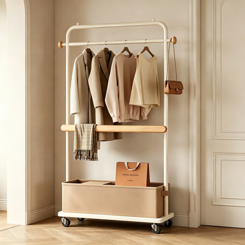 Entryway Coat Rack Storage Organizer, Cream