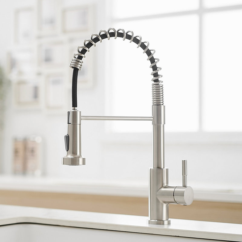 Robinet de cuisine avec douchette extractible en acier inoxydable nickel brossé, Nickel brossé