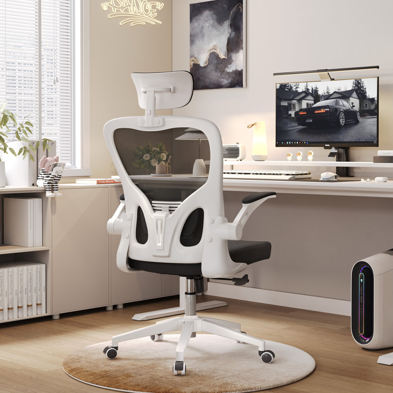 Chaise de bureau ergonomique, chaise de bureau à dossier haut en filet avec support lombaire réglable, appui-tête en 2 dimensions, accoudoirs rabattables, fonction d'inclinaison, chaises de travail pivotantes à roulettes, chaise d'ordinateur pour les 