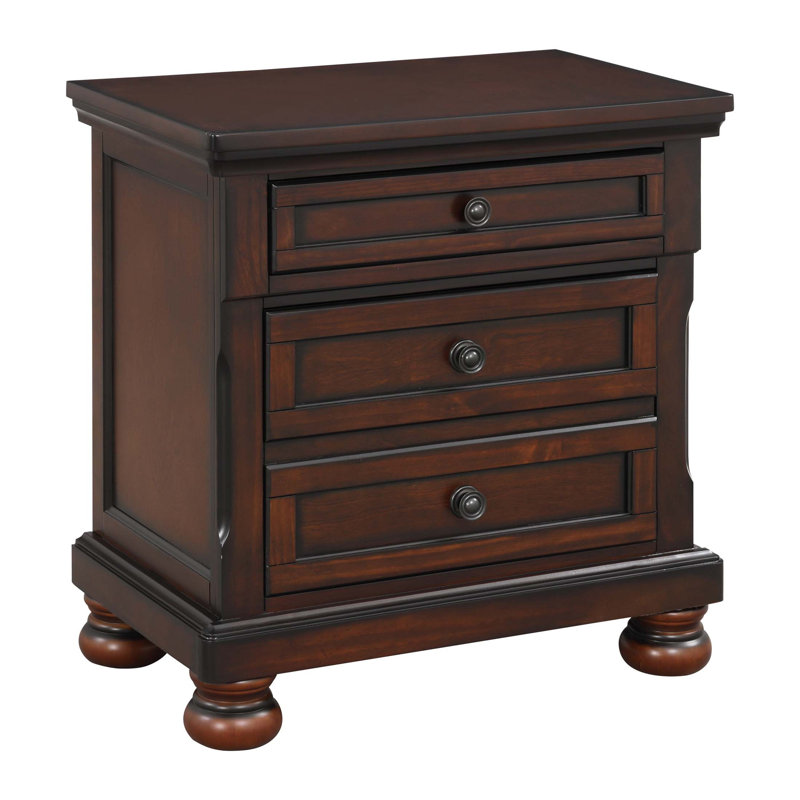 Table de chevet transitionnelle classique avec tiroir caché, finition en placage de bouleau et pieds en oignon pour un rangement élégant dans la chambre à coucher