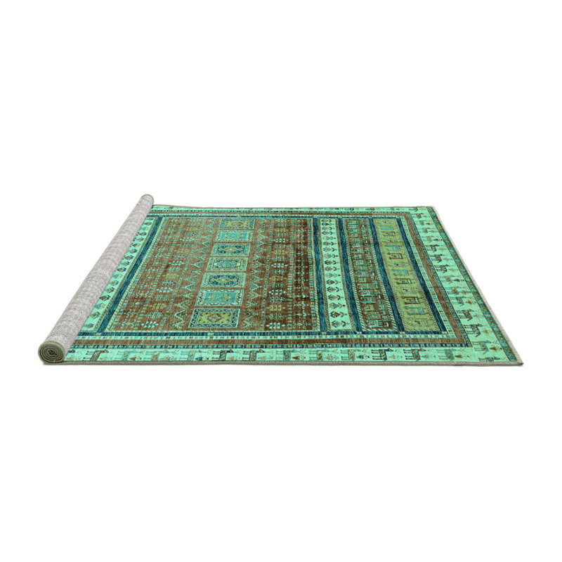 Tapis bleu en chenille tissé à la machine Southwestern, Carré 4 pi