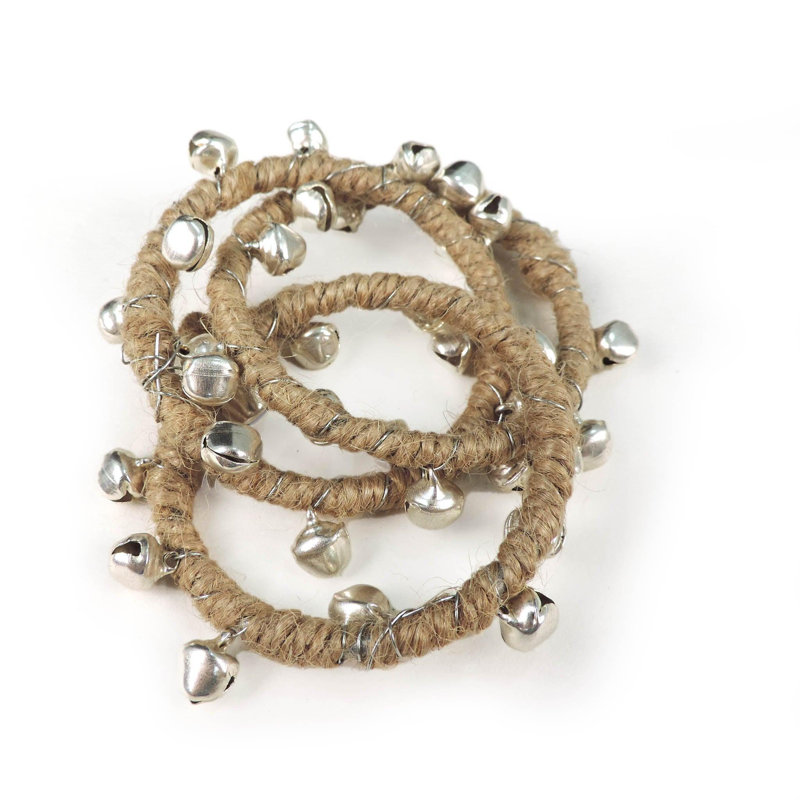 Avec anneau de serviette avec clochettes et jute, Argent