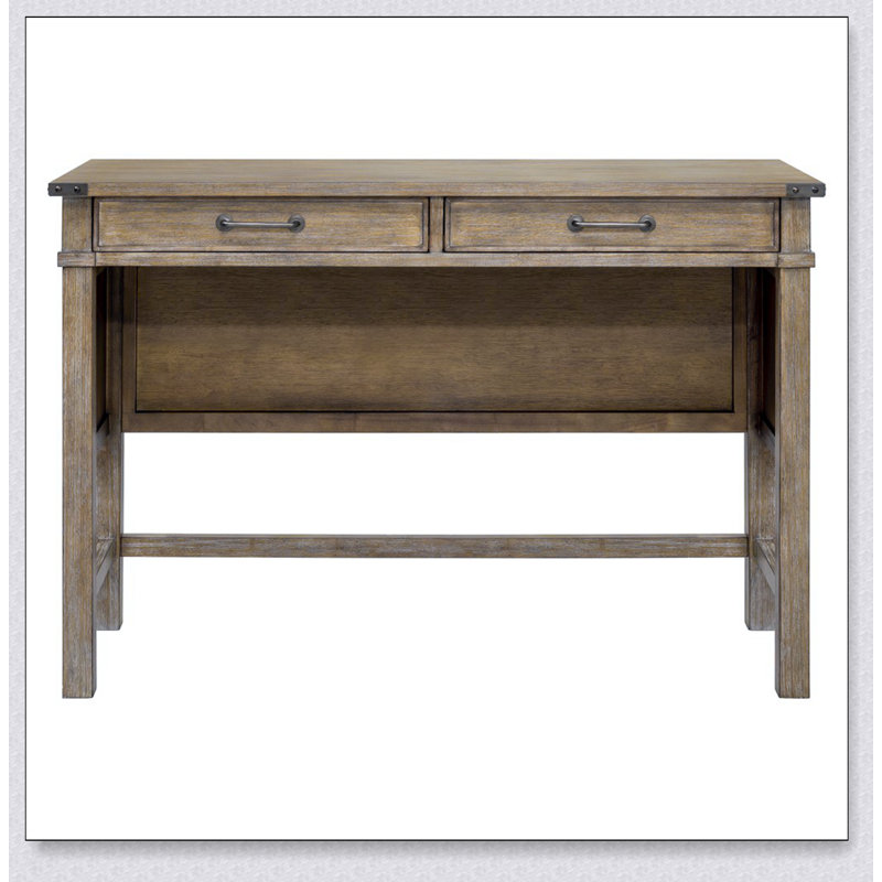 Table d'appoint avec cadre en bois massif avec 2 tiroirs, finition naturelle récupérée et quincaillerie élégante en étain pour les salons modernes