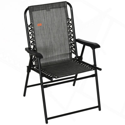 Patio Folding Chair, Outdoor Bungee Sling Chair w/ Armrests, Portable Lawn Chair for Camping, Garden, Pool, Beach, Backyard, Gray