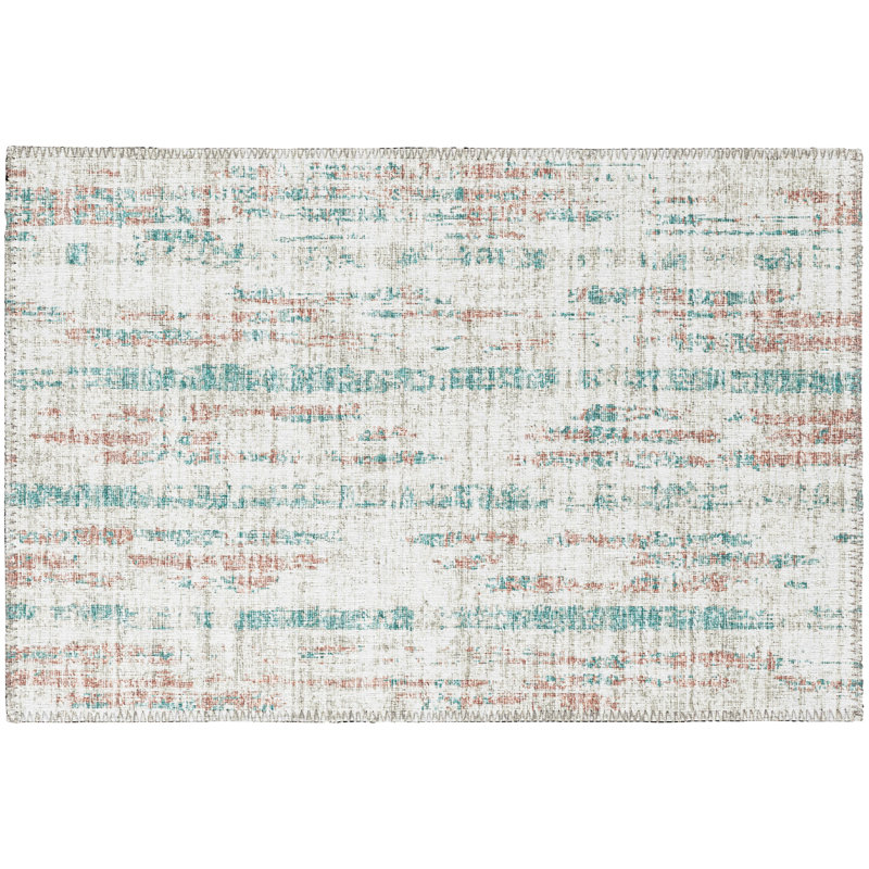 Tapis abstrait ivoire tissé à la machine, Rectangle 1 pi 8 po x 2 pi 6 po